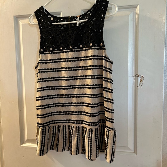 Free People Tops - Free People Black and Cream Striped Crochet Tank